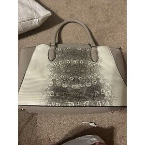 nine west paisley jet set satchel handbag (snakeskin & taupe)